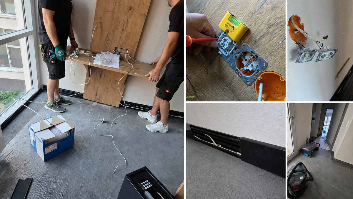 Drei Einblicke in die Elektroinstallation eines Hotelzimmers: Montage, Gerätedosen und Sockelleistenkanal
